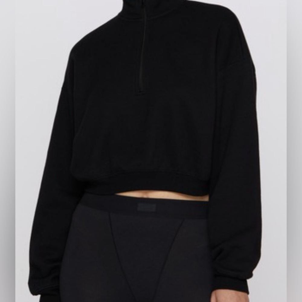 BRAND NEW SKIMS COTTON FLEECE CROPPED HALF ZIP PULLOVER